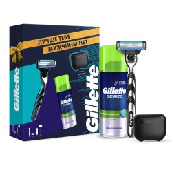 Набор подарочный, Gillette (Жиллет) станок мак 3 со сменной кассетой + гель для бритья сириес сенситив для чувствительной кожи 75 мл + чехол