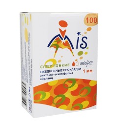 Прокладки женские ежедневные Mis софт аэрлайд анатомической формы супертонкие 1 мм 1 капля 100 шт.